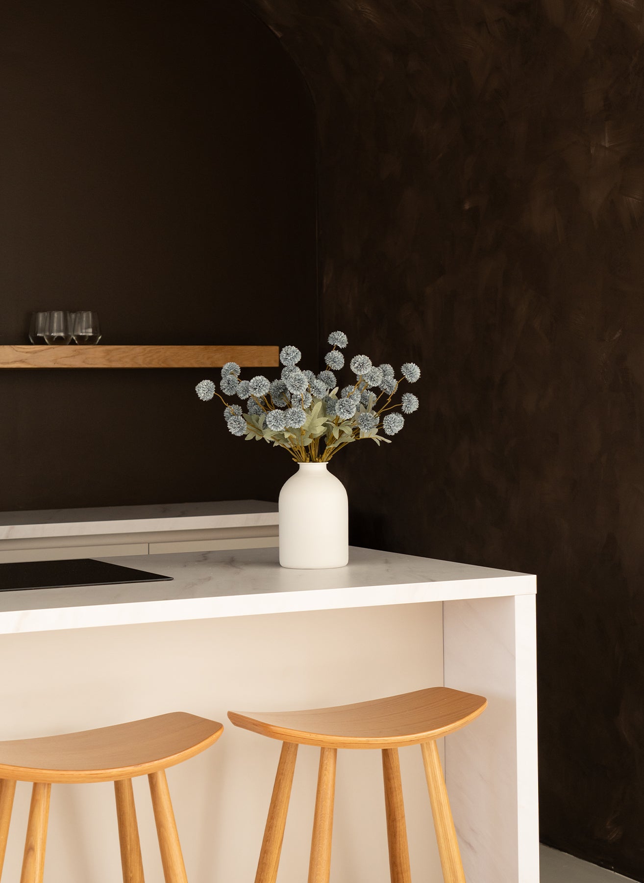 Seiden Kiku Blumen - Blaugrau