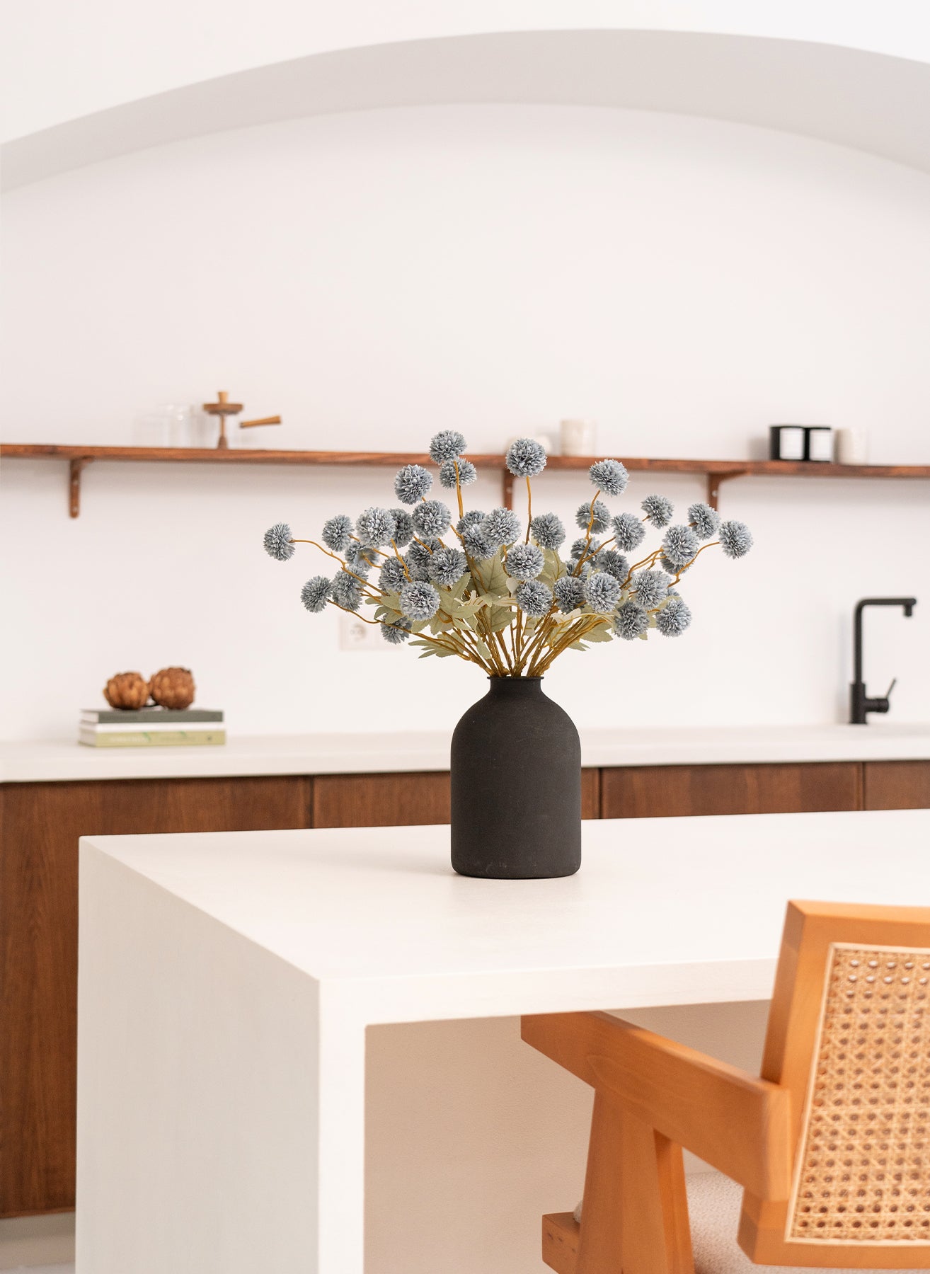 Seiden Kiku Blumen - Blaugrau