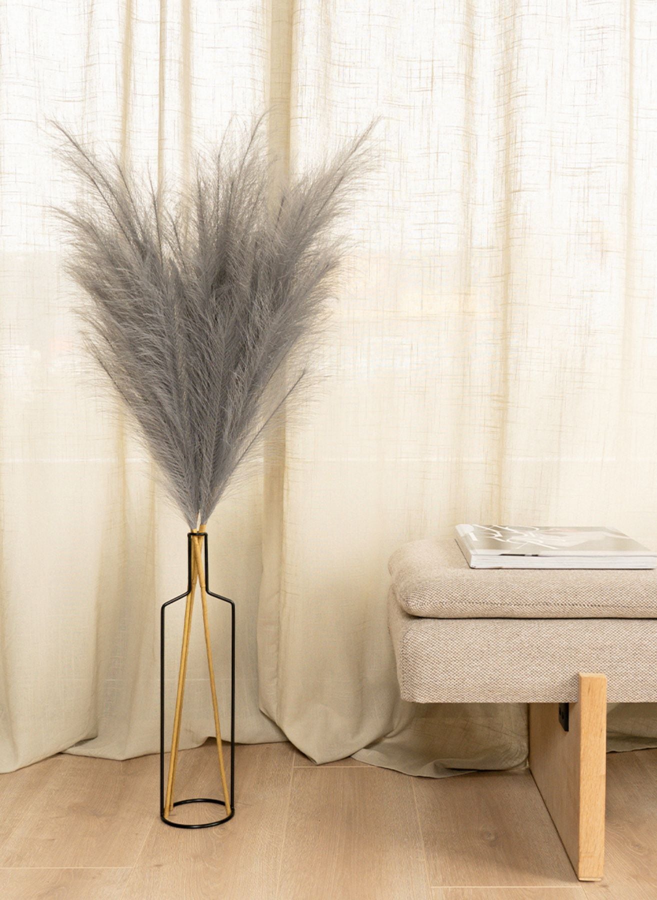 Faux Pampas 110cm (3 Stiele)- Grau