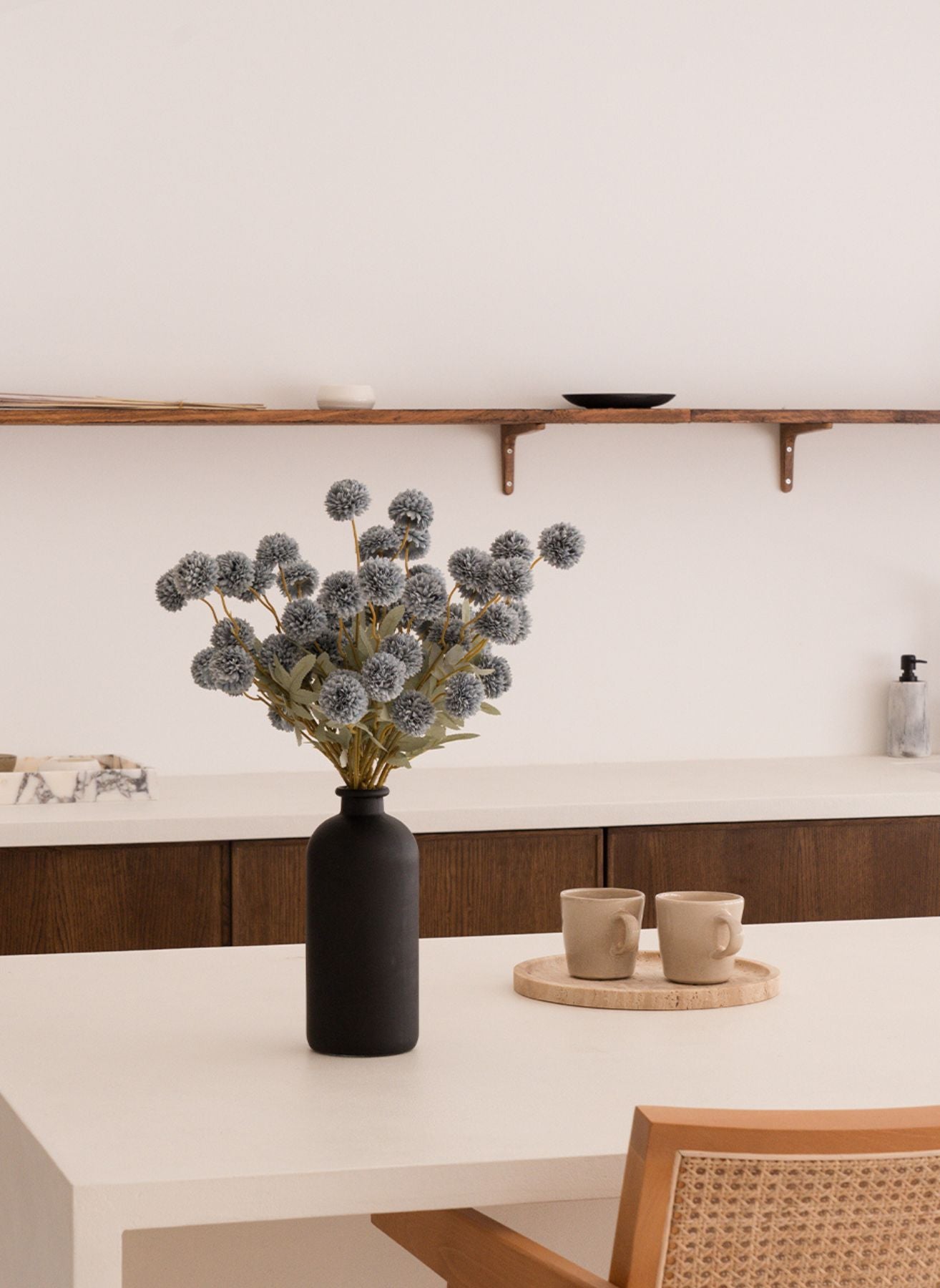 Seiden Kiku Blumen - Blaugrau